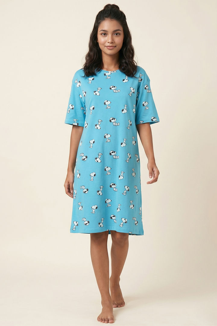 Zivame Peanuts Knit Cotton Loungewear Dress - Bachelor Button — image 2